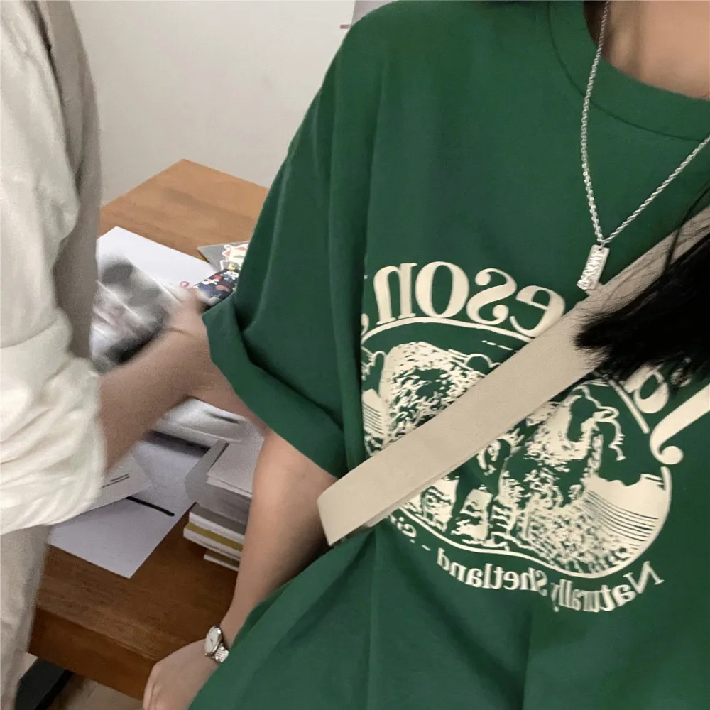 루즈핏 코튼 반팔 티셔츠 여성용 레이지 패션 디자인 하프 슬리브 바디 셔츠 여름 시즌 라운드넥 플랜트 플로럴