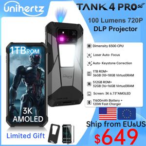 【월드 프리미어】Unihertz by 8849 Tank 4 pro 스마트폰 5G, 720P 프로젝터 Dimensity 8300 36GB+1TB 휴대폰 3k AMOLED 탑재