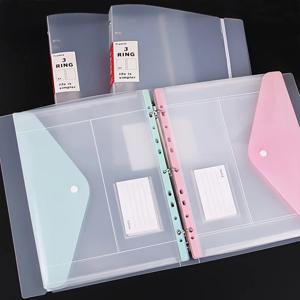 6pcs 플라스틱 봉투 바인더 포켓 11 홀 스냅 버튼이있는 2/3/4 링 문서 주머니 용 확장 가능한 바인더 폴더