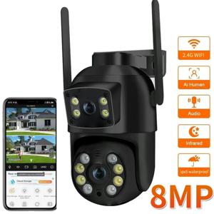 듀얼 렌즈 듀얼 스크린이 장착된 8MP 4K PTZ Wifi 카메라 AI 인간 감지 무선 야외 CCTV 보안 IP 카메라