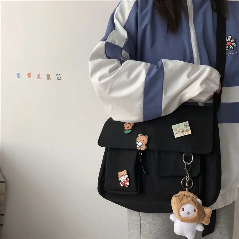 여성 간단한 메신저 가방 캐주얼 사첼 숙녀 핸드백 숄더 백 파우치 소녀 달콤한 인쇄 캔버스 크로스 학교 가방 지갑