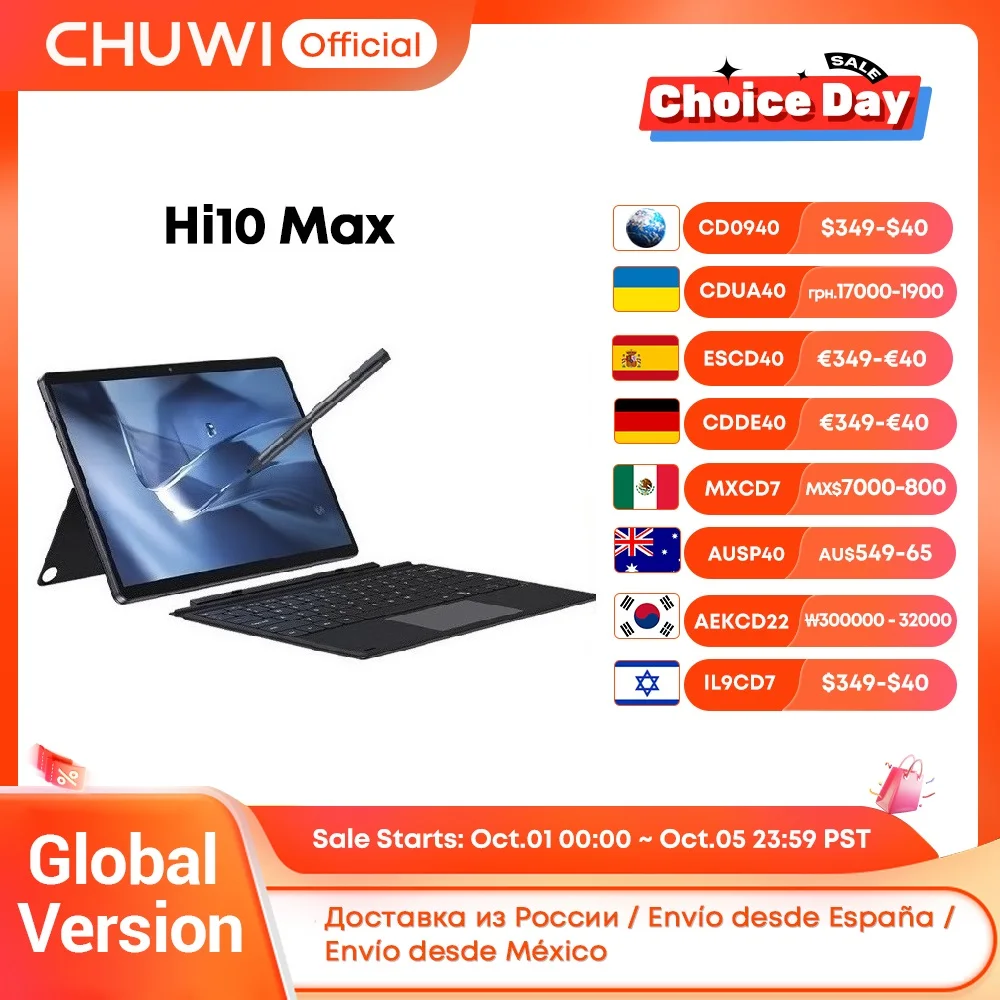CHUWI Hi10 Max 태블릿 2 in 1 태블릿 PC 12.96인치 3K 디스플레이 N150/N100 노트북 12GB 램 512GB 저장용량 윈도우 11 태블릿 2.4G/5G 와이파이