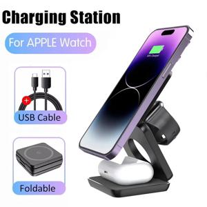 3 in 1 무선 충전기 스탠드 iPhone 16 15 14 13 Pro Max Apple Watch 8 9 충전기 용 자기 접이식 무선 충전 스테이션