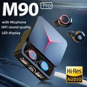 M90 TWS 블루투스 5.3 이어폰 무선 헤드폰 터치 컨트롤 게임용 헤드셋 HIFI 스테레오 사운드 노이즈 감소 마이크 포함
