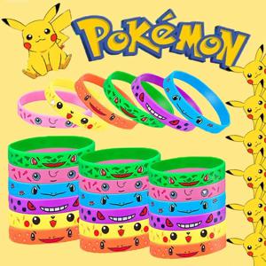 12pcs 포켓몬 팔찌 애니메이션 피카추 Charmander 어린이 만화 실리콘 팔찌 팔찌 파티 액세서리 코스프레 선물