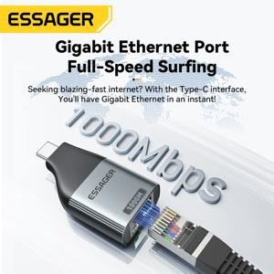 Essager Type-C-이더넷 어댑터 MacBook 노트북 유선 네트워크 카드 용 Type-c 어댑터에 100/1000Mbps 기가비트 고속 RJ45
