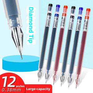 12Pcs 다이아몬드 팁 젤 펜 파인 포인트 펜 0.38mm 대용량 블랙/블루/레드 잉크 시험 서명 쓰기 학교 사무용품