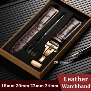 정품 소 가죽 시계 스트랩 상자 시계 밴드 14mm 16mm 18mm 20mm 21mm 22mm 24mm 시계 팔찌 나비 걸쇠 팔찌 벨트