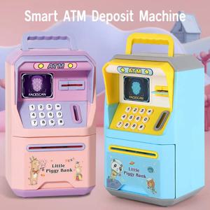귀여운 만화 ATM 기계 저금통, 얼굴 잠금 해제 지문 금고, 교육용 음악 동전 상자, 아이들을 위한 재미있는 학습