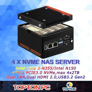 4베이 포켓 NAS, 4개 NVMe 슬롯 탑재, 코어 i3 N355/Intel N150 스토리지 미니 PC, 2개 i226V 2.5GbE LAN 포트, 마이크로 컴퓨터 NAS 서버