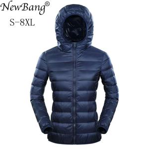 NewBang 7XL 플러스 사이즈 다운 재킷 여성 후드 울트라 라이트 다운 재킷 여성 플러스 깃털 겨울 얇은 따뜻한 윈드 브레이커 코트
