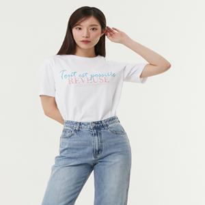 [플라스틱 아일랜드][BEIGE]실켓터링 레터링 티셔츠 PR7CH302