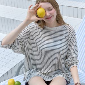 [아워호프] Linen Sheer Stripe Raglan T-shirt - Black [H25SM3-TS08-BLA]