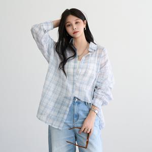 린넨 오버핏 체크 셔츠 #49700