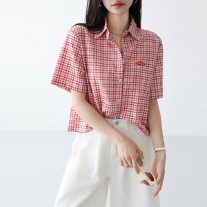 클래식 체크 자수 반팔 남방 #49755