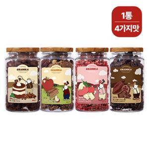 밀잇 간식대용 청크형 그래놀라 4가지맛 (카카오초콜릿, 애플시나몬, 화이트베리, 티라미수)