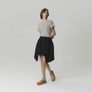 [무케] 몽플리쎄_여성 가로 주름 플리츠 밴딩 미니 스커트 (블랙) 주름옷 주름스커트