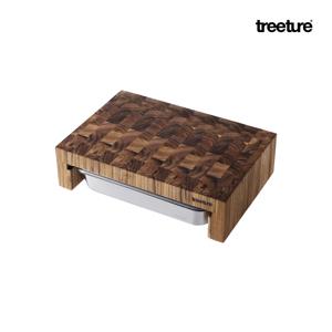 [SET] treeture 티크 컷팅 보드 - 슬롯 박스 + VAKUEN steel 3.4L (진공 밧드)