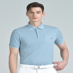 골프 DGTS5B322B1 [PREMIUM] 블루 스트라이프 린넨믹스 반팔 카라티