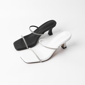 신난다슈 여성 뮬 슬리퍼 샌들 힐 6cm 여자 여름 뮬 큐빅 두줄 스트랩 BS25004