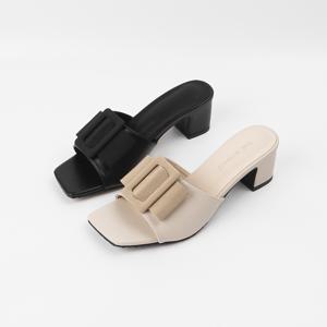 신난다슈 여성 뮬 슬리퍼 샌들 힐 5cm 여자 소가죽 리본 발편한 통굽 BS25002