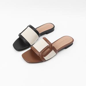 신난다슈 여성 뮬 슬리퍼 샌들 2cm 발편한 여자 여름 플랫 소가죽 린넨 BS25056