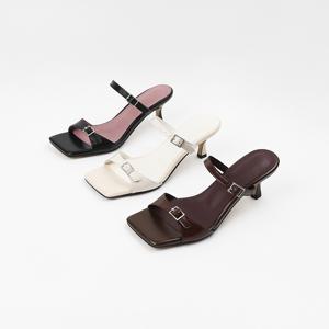 신난다슈 여성 뮬 슬리퍼 샌들 힐 6cm 3종 메리제인 소가죽 큐빅 버클 BL257746