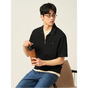 강연 밀라노 하프집업 스웨트 반소매 티셔츠  블랙 (BC5442C195)