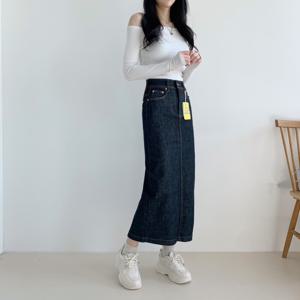 [브리치] 포인 / 논페이드 데님 생지 롱스커트 2단기장