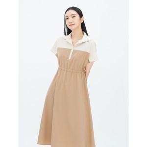 [하프클럽/베스띠벨리]더블카라 배색 스트링 원피스 베이지 BGOAF7510
