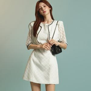 D5339 레이스 배색 투피스