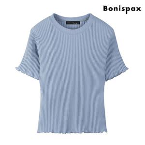 정상가:49,000원 | 소매 셔링 라운드 골지 반팔 티셔츠 (XO1LW031L0)