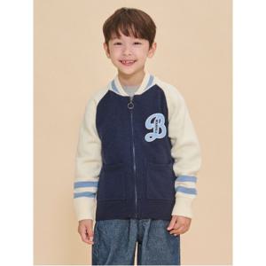 바서티 풀집업 아우터형 니트 카디건 - 네이비