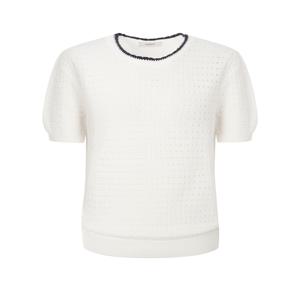 헤지스 여성 HSSW5BS12IV [시즌오프][CAPSULE]반팔 네크배색 니트 풀오버 아이보리