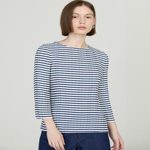 닥스 여성 DLTS5BP32WT [D-PLEATS] 화이트 스트라이프 7부 소매 플리츠 티셔츠