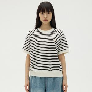 스트라이프 오버핏 와플 티셔츠 [BLACK]