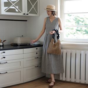 [8월21일 예약배송] LS_Slim vest plaid french dress