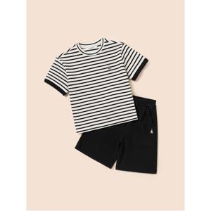 와플 스트라이프 반팔 & 반바지 2PCS 상하 세트  블랙 (BI5742U025)