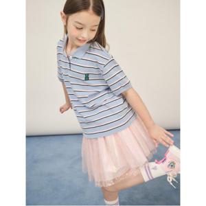 여아 스트라이프 반소매 피케티셔츠  스카이 블루 (BI5742G03Q)