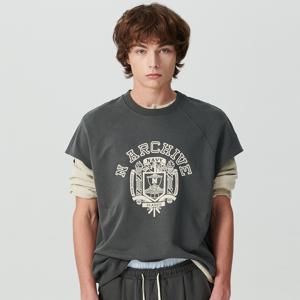 [최초가 98,000원] [COLLECTION LINE] 빈티지 가먼트 코튼 스웨트 셔츠 차콜 그레이
