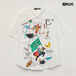 정상가:89,000 | 드로잉 아트워크 카라 박스 반팔 셔츠 (BW2BL011L0)