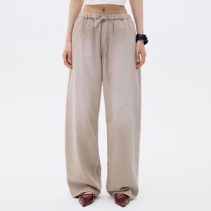 빈티지 워싱 밴딩 와이드 팬츠 [BEIGE]