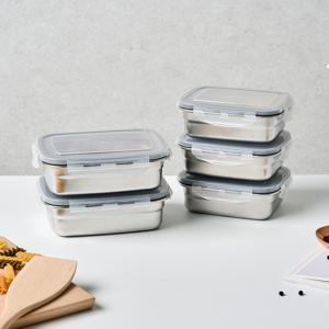 실속있는 스텐304 밀폐용기 직사각 5p세트 350ml 3p + 550ml 2p