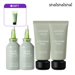 알로에 PDRN 쿨링 앰플 50ml X 2통 + 히알 수딩 크림 50ml X 2통  + GIFT : 필링 클렌저 50ml