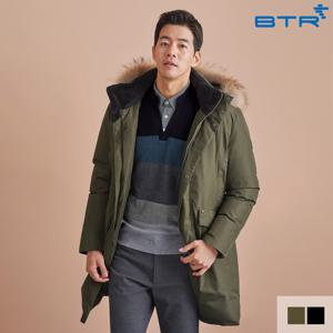 BTR 남성 골프웨어 겨울 라쿤퍼 롱 구스폴 패딩 자켓 드메인 BQO8038M