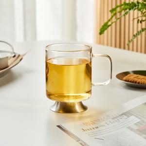 스텐 받침 내열 유리 손잡이잔 360ml
