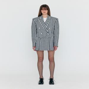 [정상가 : 398000원] WENDEL Double-Belted Pleated Mini Skirt - Ivory/Navy Check