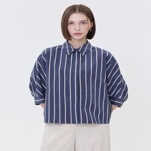 닥스 여성 WKSH4B701N2 [스테디셀러]네이비 스트라이프 실크 혼방 5부 소매셔츠