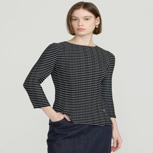 닥스 여성 DLTS5BP32BK [D-PLEATS] 블랙 스트라이프 7부 소매 플리츠 티셔츠