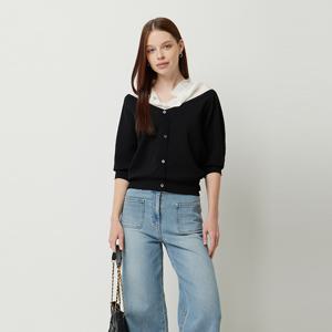[본사] 우븐 패치 가디건형 니트_SAKP40531BK